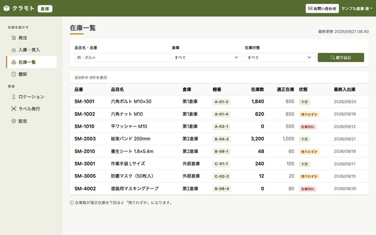 受発注・在庫管理システムの画面イメージ